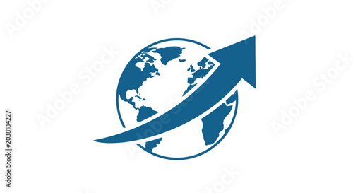 Foto Globe with blue arrow rising.