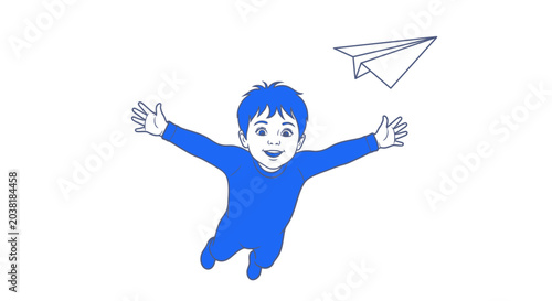 Canvastavla Happy little boy flying with paper.