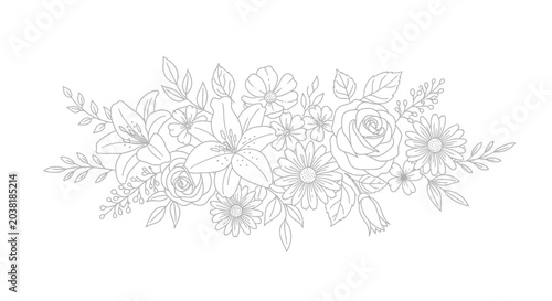 Foto Line Drawing of Floral Bouquet Arrangement.