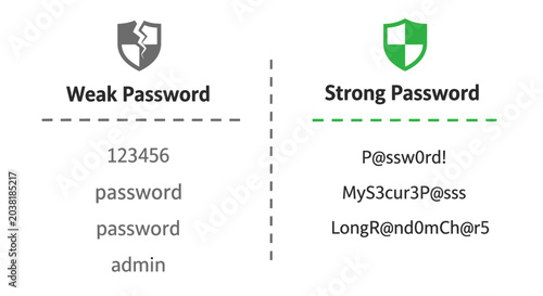Fotografi Comparison infographic between weak and strong password examples