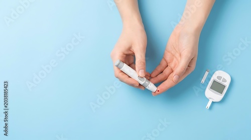 A person uses a glucose meter to check their blood sugar level, demonstrating a common method for diabetes management.