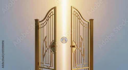 Golden Gates of Heaven Opening to Bright Light.