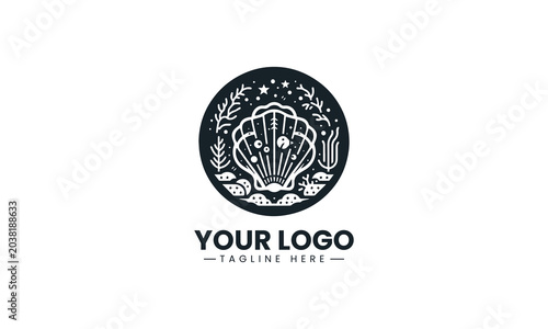 Ocean shell coral silhouette clean minimalist black vector logo