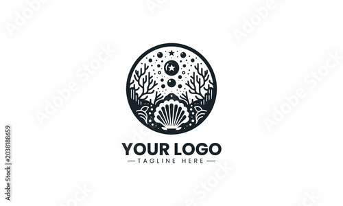 Ocean shell coral silhouette clean minimalist black vector logo
