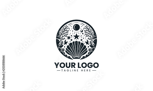 Ocean shell coral silhouette clean minimalist black vector logo