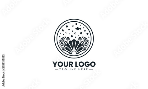 Ocean shell coral silhouette clean minimalist black vector logo