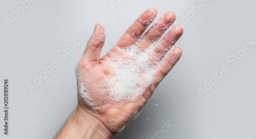 Hand with white powder on palm.
