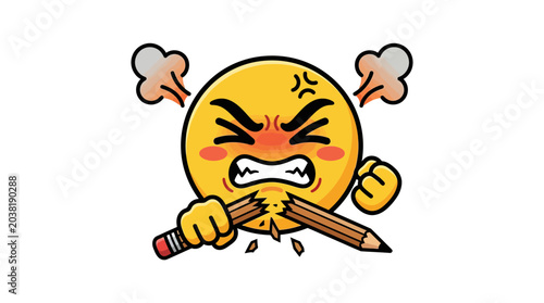 фотографія Angry emoji breaking pencil, frustration, stress, anger management concept