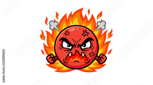 Cuadro en lienzo Angry Red Ball Character on Fire, Frustrated Emotion