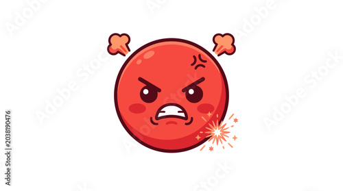 Fotografía Angry Red Emoji Face with Spark and Steam