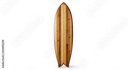 Handcrafted Wooden Fish Tail Surfboard Isolated on White.