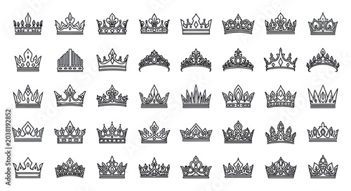 фотографія Collection of Hand-Drawn Crowns and Tiaras - Royalty and Luxury Symbols