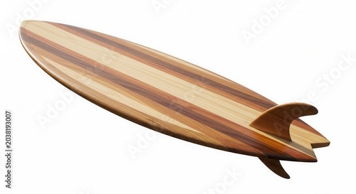 Handcrafted Wooden Surfboard Isolated on White Background.
