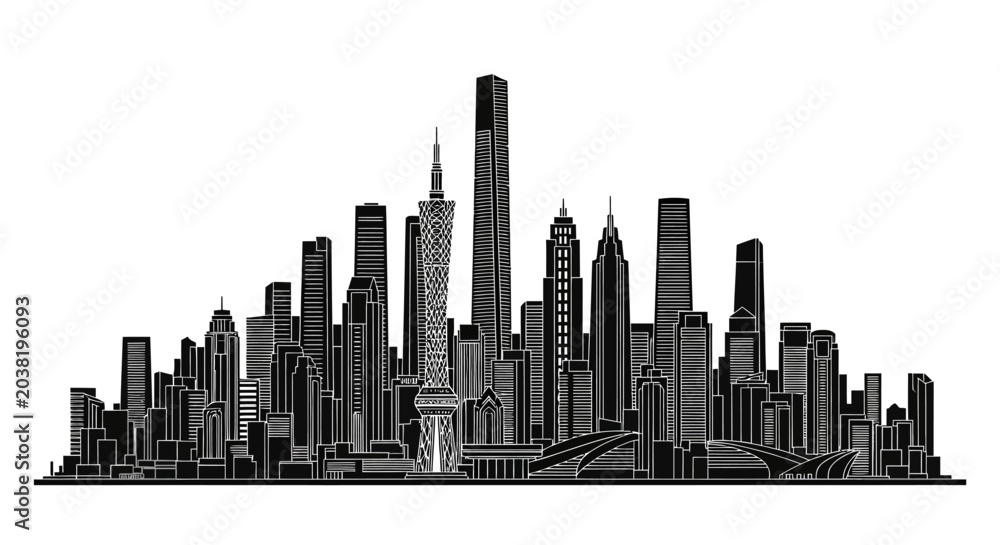 Obraz premium Guangzhou Skyline Silhouette Vector Illustration