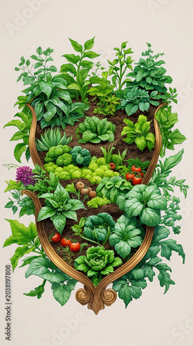 Farm fresh greenery vintage illustration botanical art wallpaper with calming rustic aesthetic