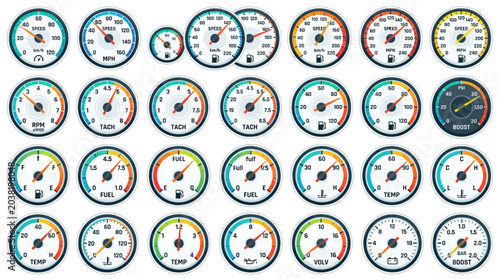 Foto Car Dashboard Gauges Collection: Speed, RPM, Fuel, Temp & More