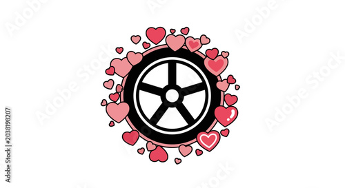Canvas Print Car Wheel with Pink Hearts, Love for Driving