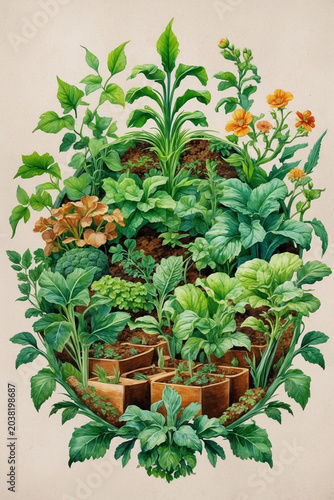 Leafy organic plants vintage illustration botanical art decorative wallpaper for rustic backgrounds