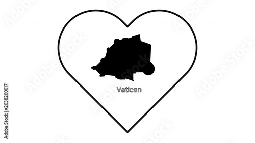 Vatican City Map Silhouette Inside Heart Shape Outline.