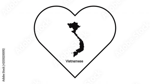 Vietnam Map Inside Heart Shape Outline Graphic Design.