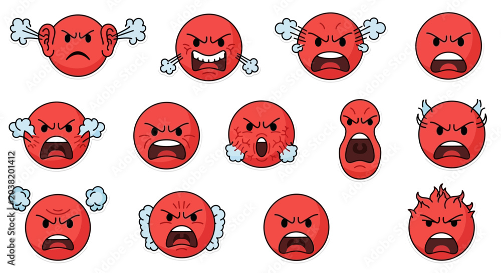 Εκτύπωση καμβά Collection of Angry Red Emoticons with Steam and Expressions