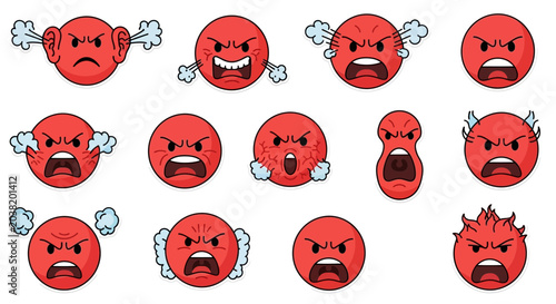 Photography Collection of Angry Red Emoticons with Steam and Expressions