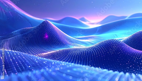 Futuristic digital landscape with neon lights.