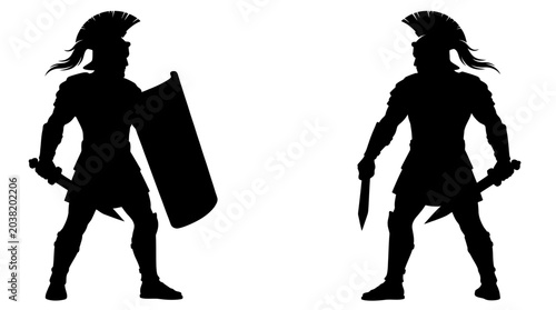 Photos Ancient Warrior Silhouettes Marching in Battle Formation Against Plain Backgroun