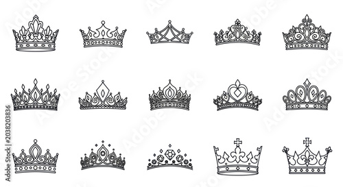 Tableau sur toile Hand-drawn Crown Illustrations: Royal Tiaras and Headpieces Collection