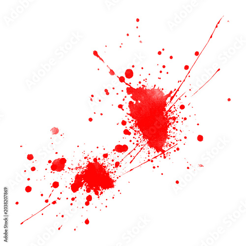 Vibrant Red Paint Splatter and Droplets on White Background