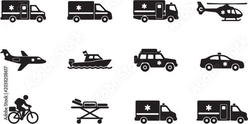 Obraz na plátně Collection of various emergency vehicles and symbols.