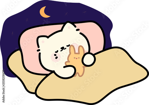 Tableau sur toile Sleeping Cat with Night Cap