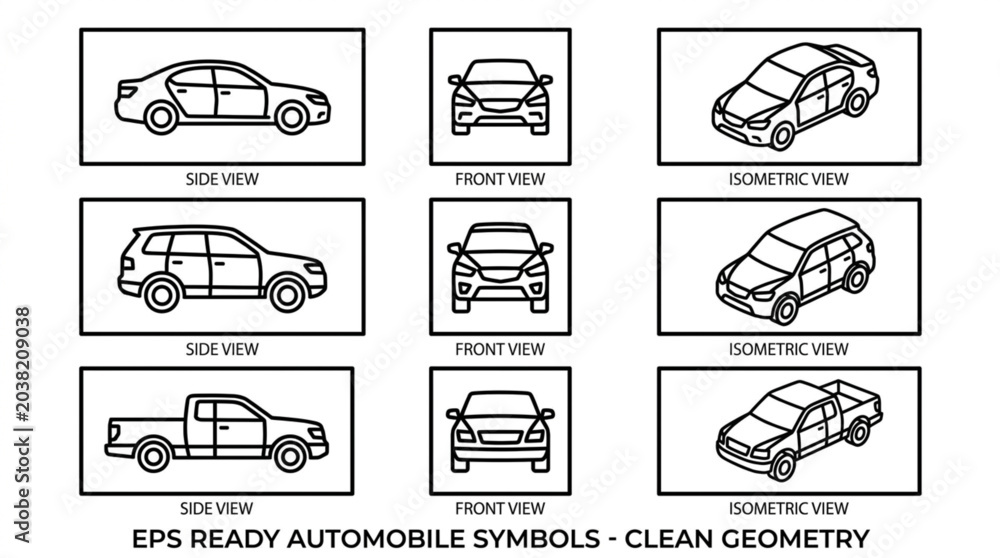 Αυτοκόλλητο Collection of Automobile Symbols with Clean Geometry.