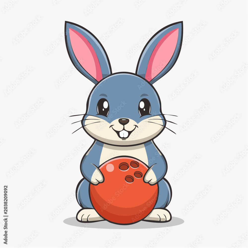Fototapeta premium Cute cartoon rabbit holding a bowling ball