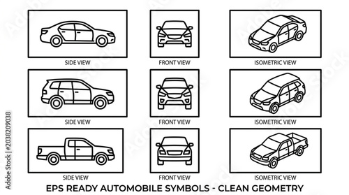 Tablou pe pânză Collection of Automobile Symbols with Clean Geometry.