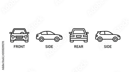 Car front side rear and side views illustration.