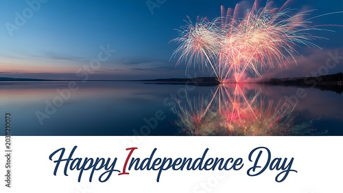 Independence day celebration fireworks reflecting on water