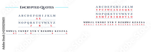 Canvas-taulu Encrypted quote puzzle with substitution cipher solution worksheet