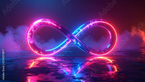 Neon infinity symbol with colorful lights.