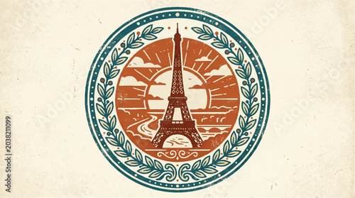 Schilderij op canvas Iconic tower in circular emblem artistic design