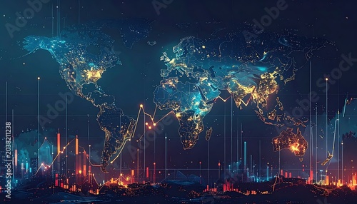 Global Network Connections Digital Map.