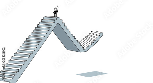 Bild auf Leinwand Confused Businessman on Wavy Staircase, Question Mark Symbol