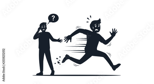 Canvas-taulu Confused man watches another man running away in panic