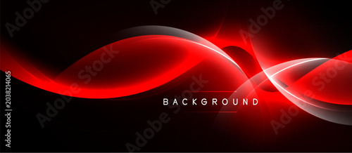 Fotografie Dynamic red curves flow across black space