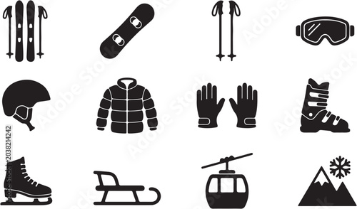 Slika na platnu Collection of winter sports equipment icons.