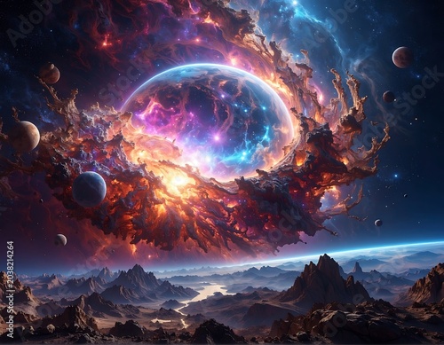 Vibrant Cosmic Galaxy Space Scene Exploration.