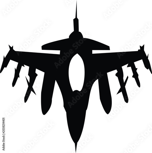 Canvastavla Silhouette of a modern fighter jet with missiles, symbolizing military power and