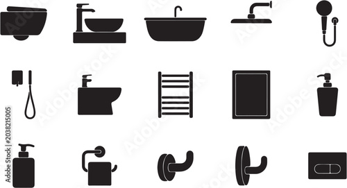 Obraz na płótnie Black and white bathroom fixtures icons set.