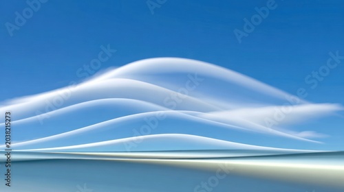 Abstract waves of light and color against blue sky background