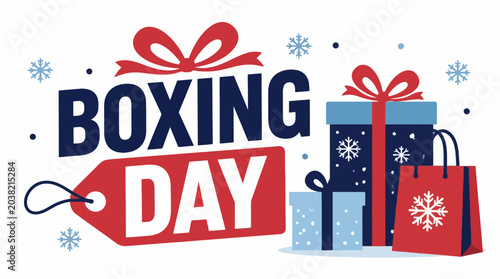 Boxing Day Sale with Gifts and Snowflakes